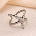 Beach Style Stainless Steel Star-Shaped Open Ring Simple Fashion Personality Commuter Hollow Hand Jewelry Jewelry Gift